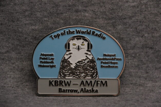 Snowy Owl with Headphones lapel pin